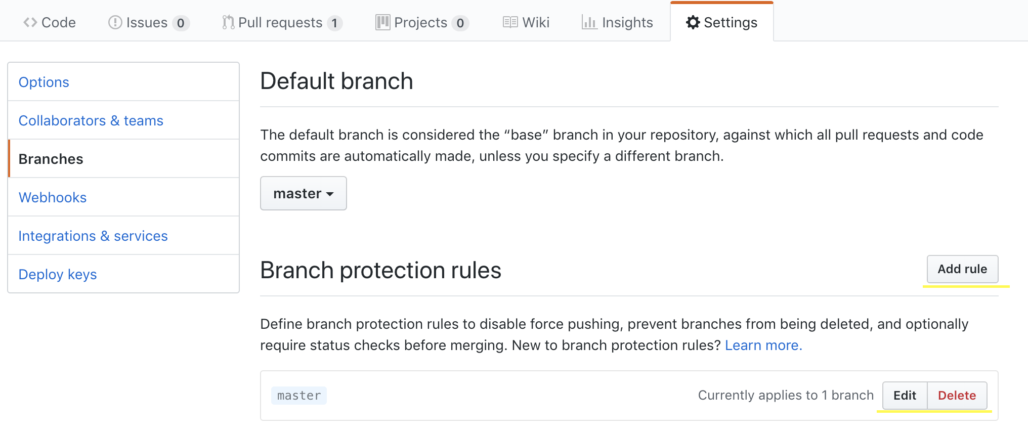 Create or modify branch protection rule